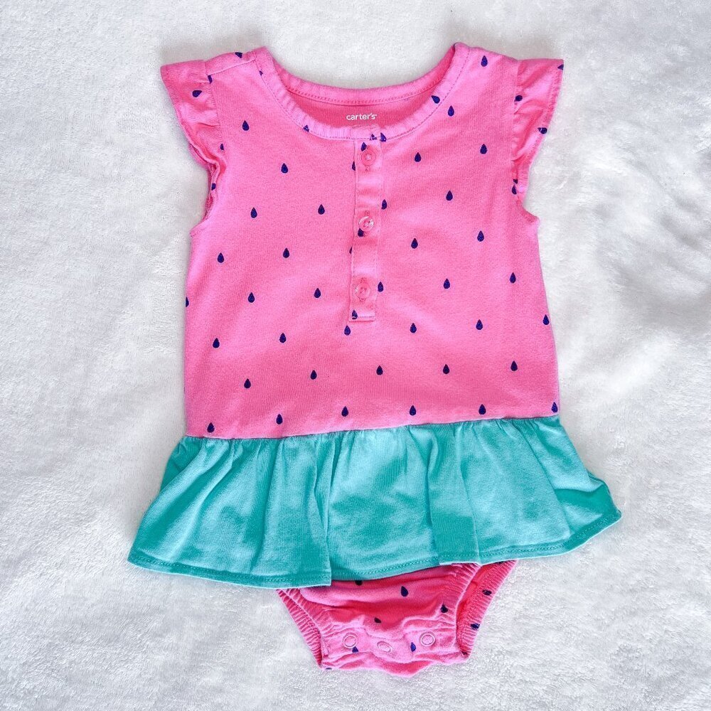 Carter's Baby Girls Bodysuit | Skirted | 12 Months | Watermelon | Pink | Cute